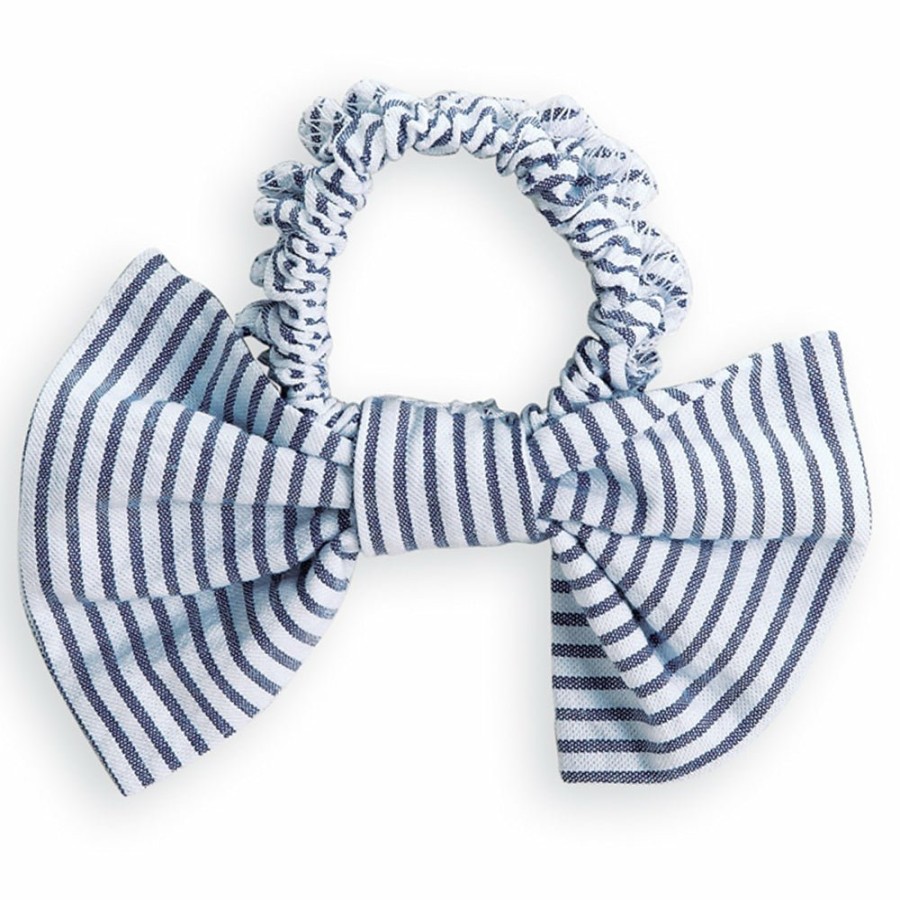 ACCESSORIES Misbordados | Navy Seersucker Stripe Bow Scrunchie