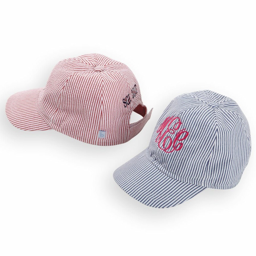 GIRLS Misbordados | Navy Seersucker Stripe Baseball Hat