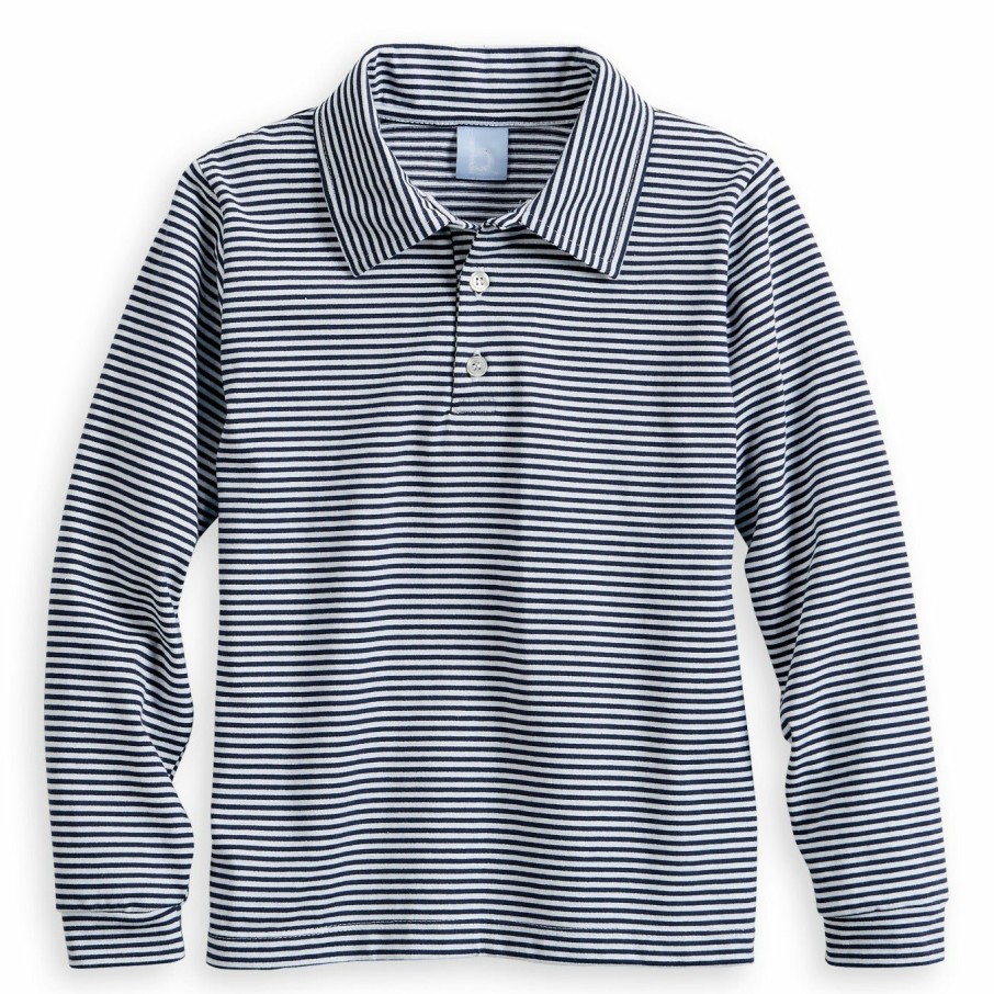 BOYS Misbordados | Striped Polo Tee -- Navy/White Thin Stripe