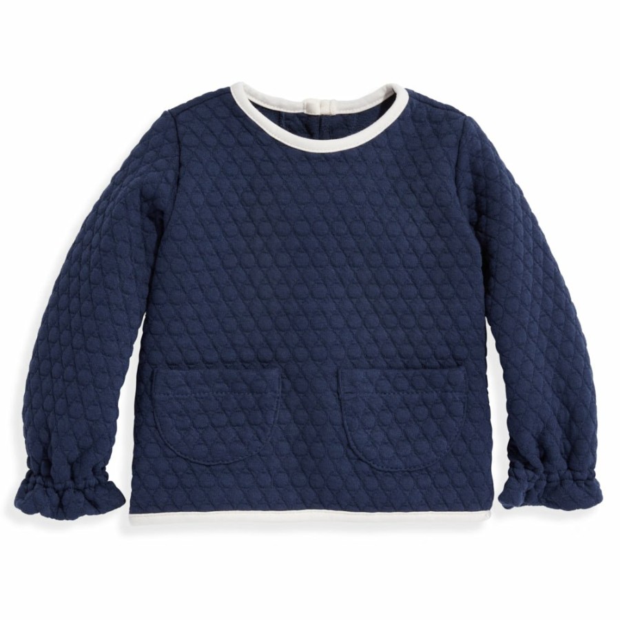 GIRLS Misbordados | Quilted Jersey Pullover - Navy & Ivory