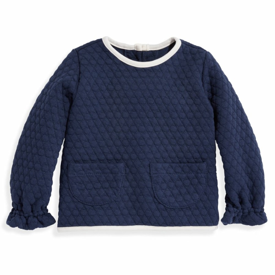 BABY GIRLS Misbordados | Quilted Jersey Pullover - Navy & Ivory