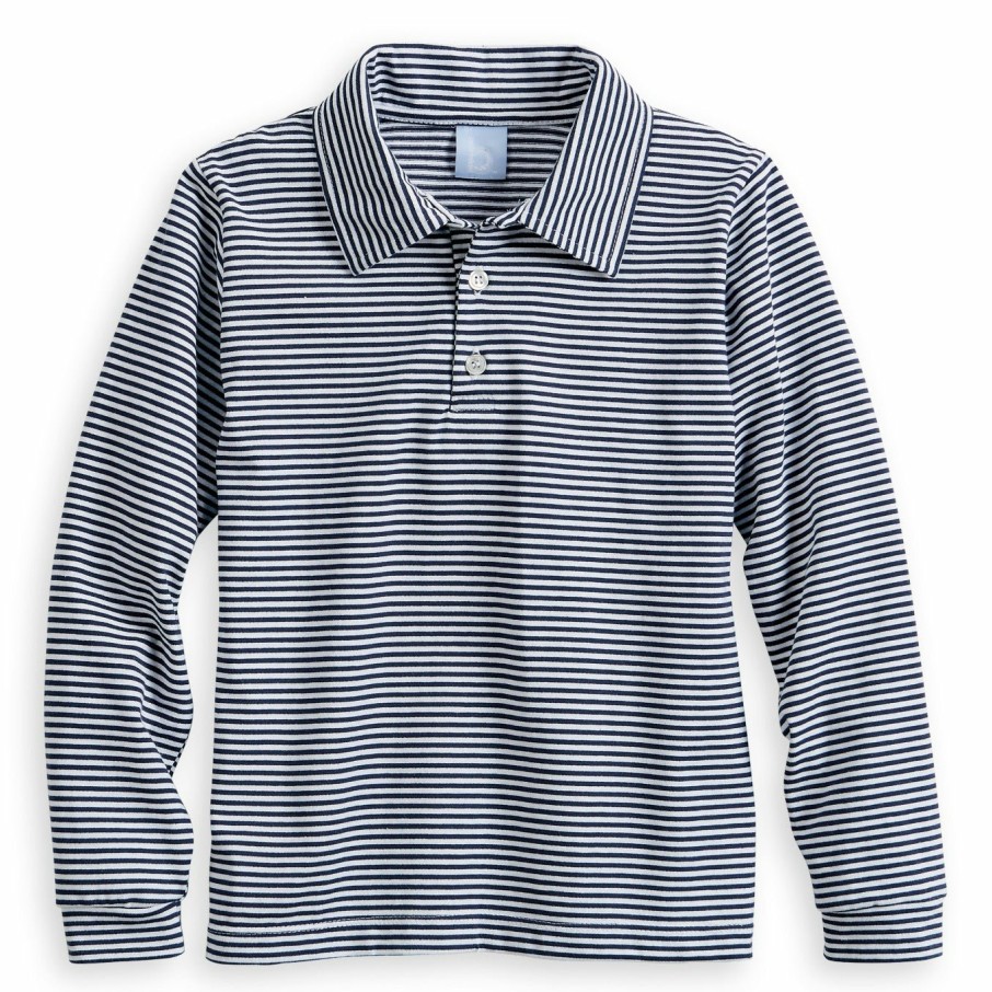 BABY BOYS Misbordados | Striped Polo Tee -- Navy/White Thin Stripe