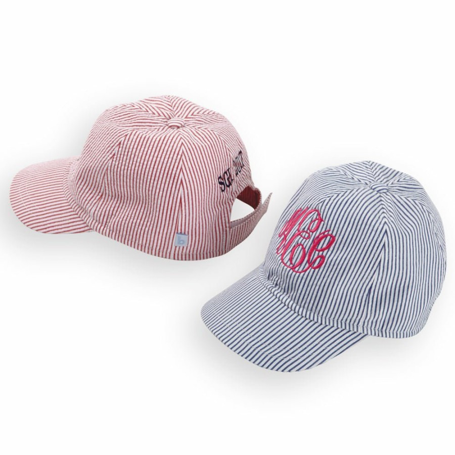 BABY GIRLS Misbordados | Navy Seersucker Stripe Baseball Hat