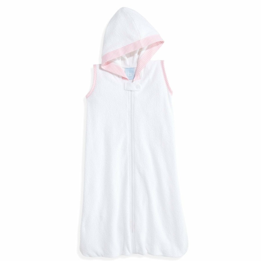 ACCESSORIES Cottonwel | White W/ Pink Stripe Bliss Hooded Terry Bath Sac With Zip