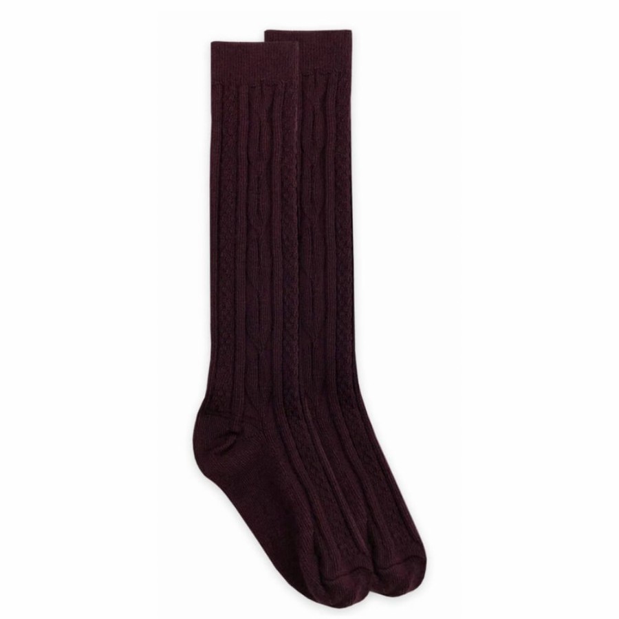 ACCESSORIES Jefferies | Burgundy Acrylic Cable Knee High Sock