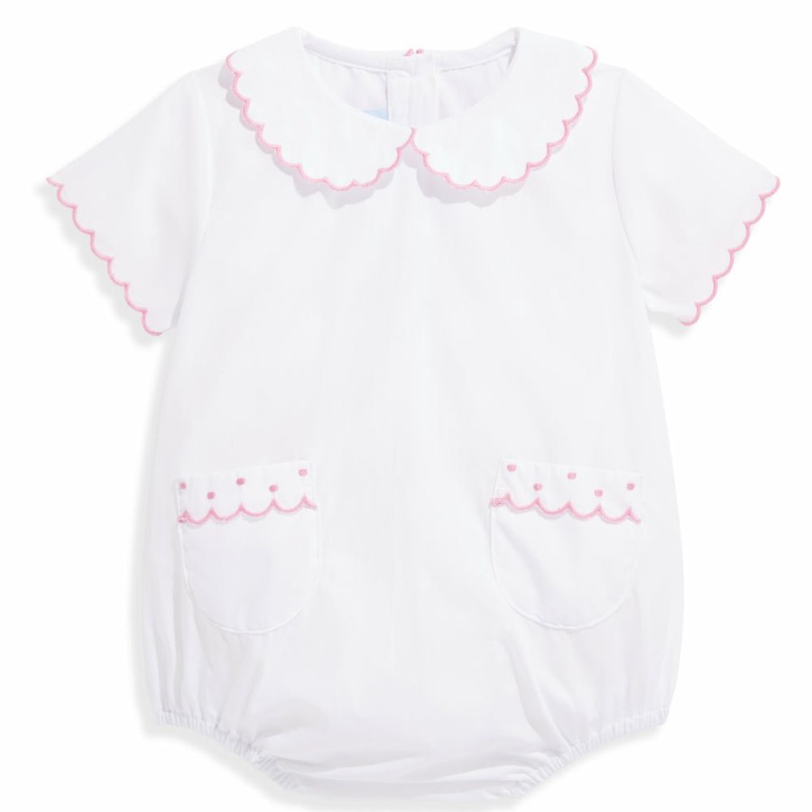 BABY GIRLS Misbordados | White W/ Pink Ande Embroidered Pocket Bubble