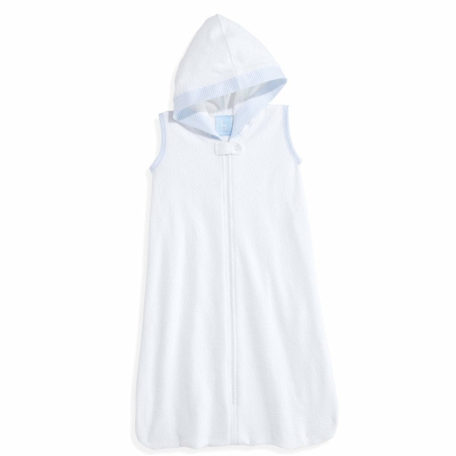 ACCESSORIES Cottonwel | White W/ Blue Stripe Bliss Hooded Terry Bath Sac With Zipper